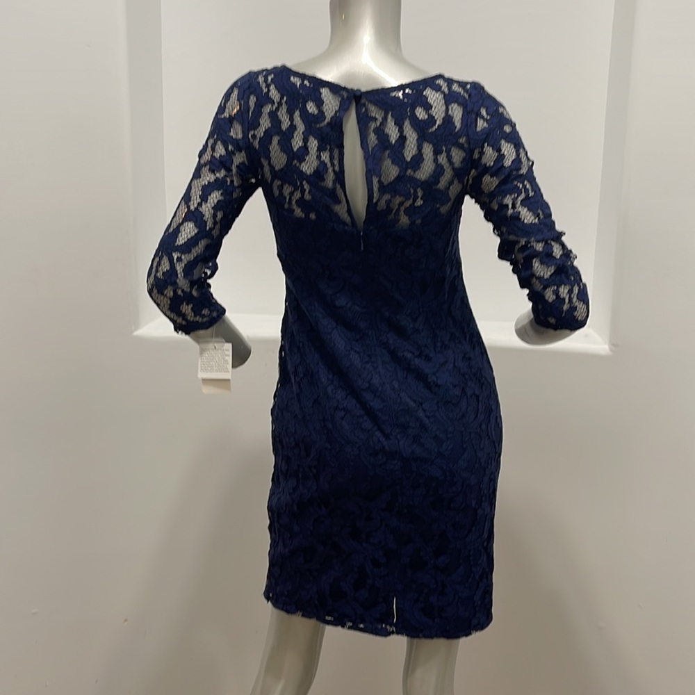 Aidan Aidan Mattox 3/4 Sleeve Lace Cocktail Dress Navy Blue Size 4 NWT - Picture 14 of 14